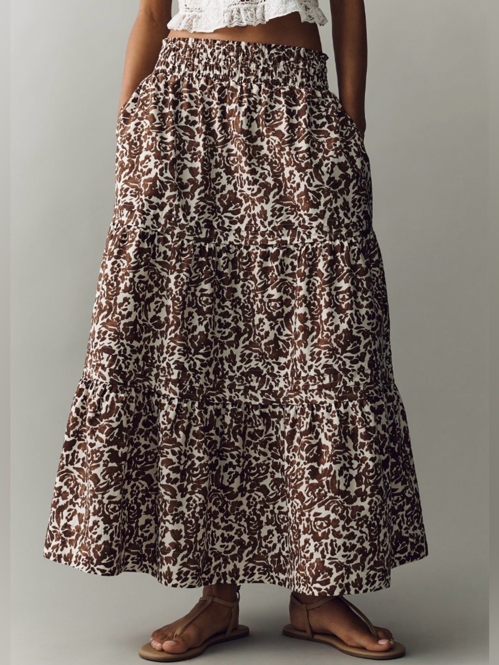 Anthropologie Somerset Maxi Skirt Brown and White Large NWT